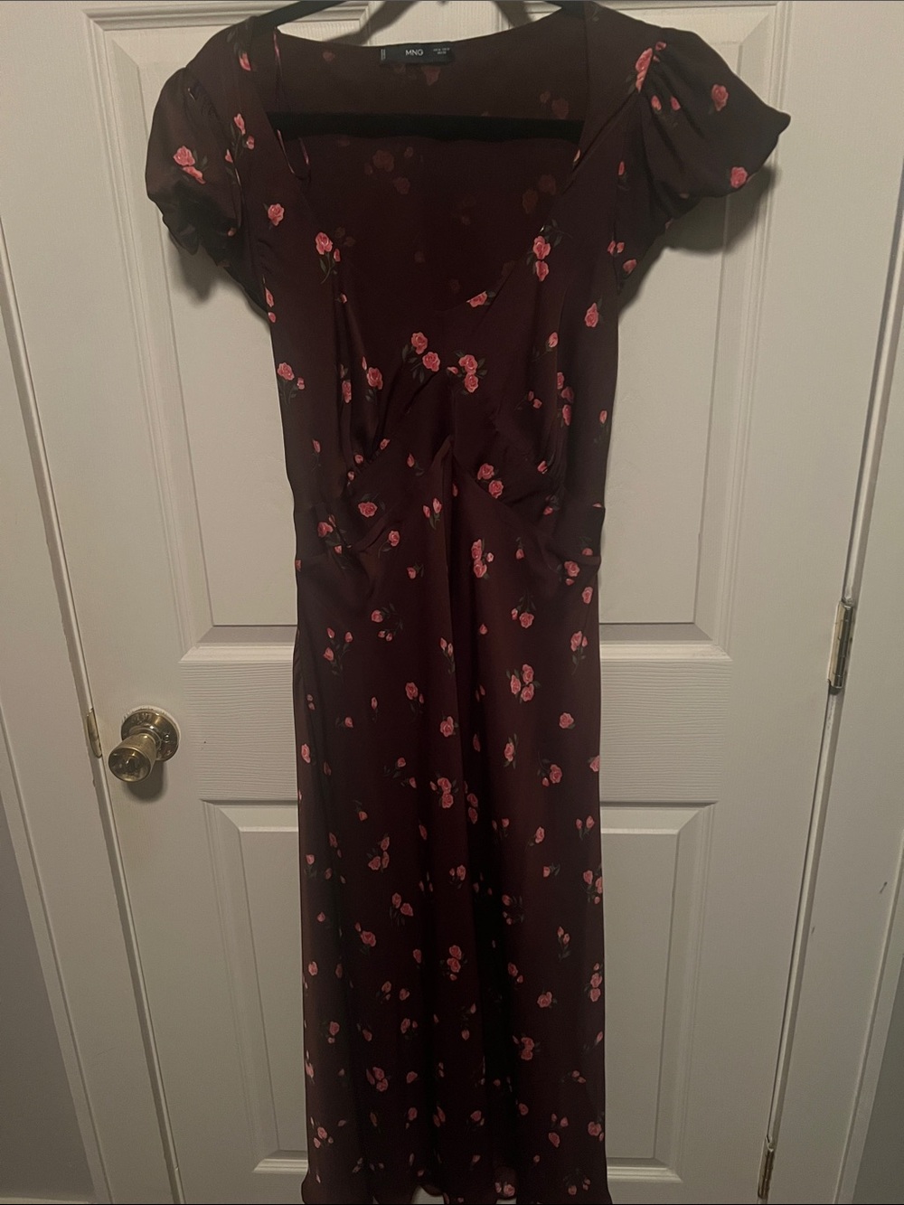 Mango Burgundy Maxi Dress with Pink Floral Print